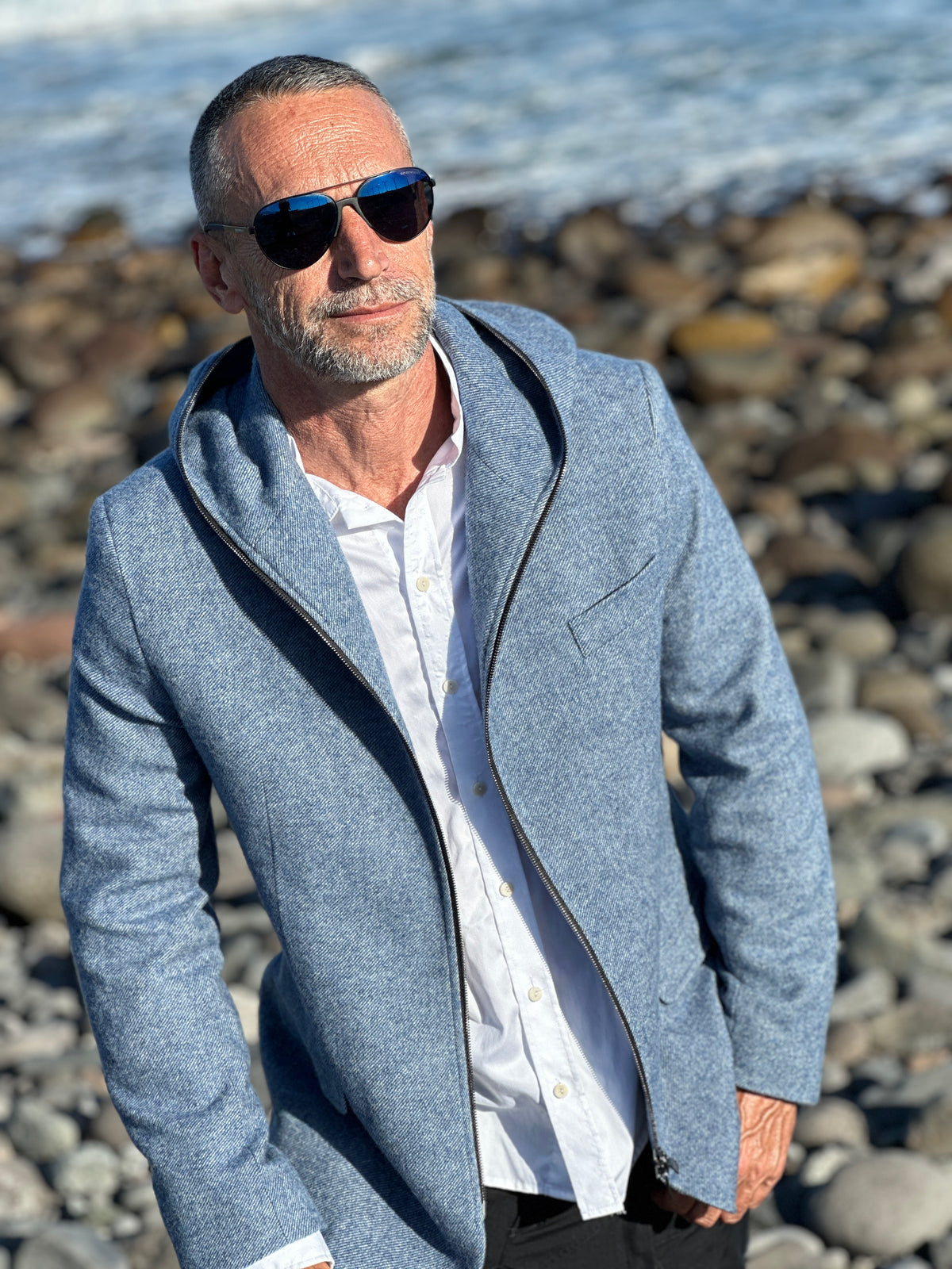 The LIMITED MERINO Diagonal Suiddy | LIGHTBLUE